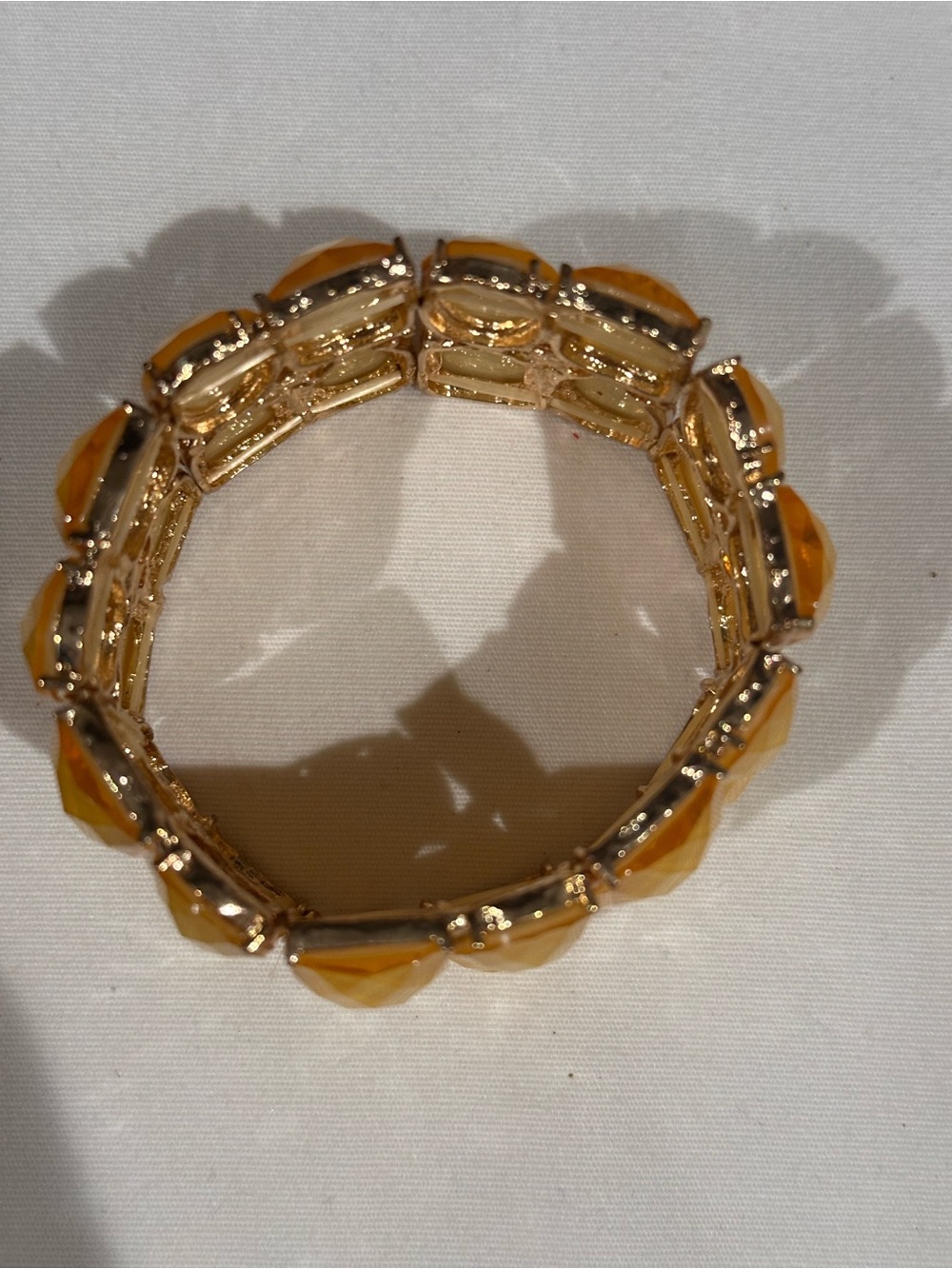 Yellow Faux Stone Stretch Bracelet Gold Tone Statement Chunky Fashion Jewelry